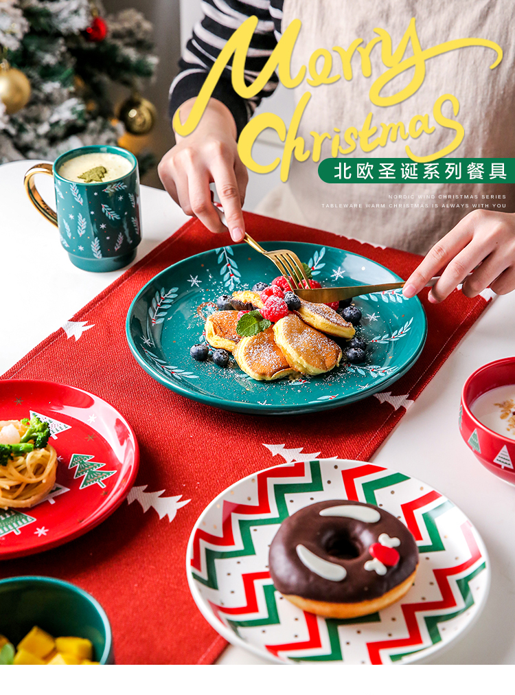 Sichuan island house Christmas ceramic dishes suit household soup bowl bowl creative western food steak dishes lovers mugs