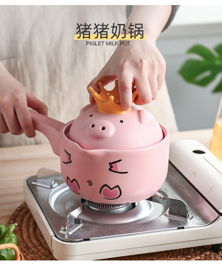 Island house in Japanese long handle milk pan ceramic household kitchen'm burning gas is cooked porridge pot hot milk baby baby consisting pan