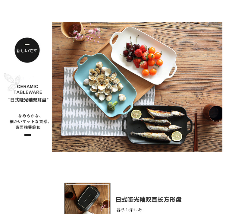 Sichuan in Japanese matte enrolled glaze ears rectangle plate ears dish fish dish fruit bowl ceramic tableware PZ - 30