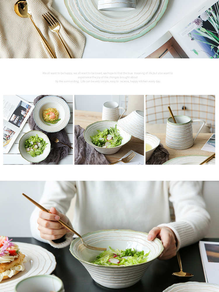 Island house pour it in Japanese retro corrugated ceramic tableware household food dish plate steak plate of rice bowls of soup bowl