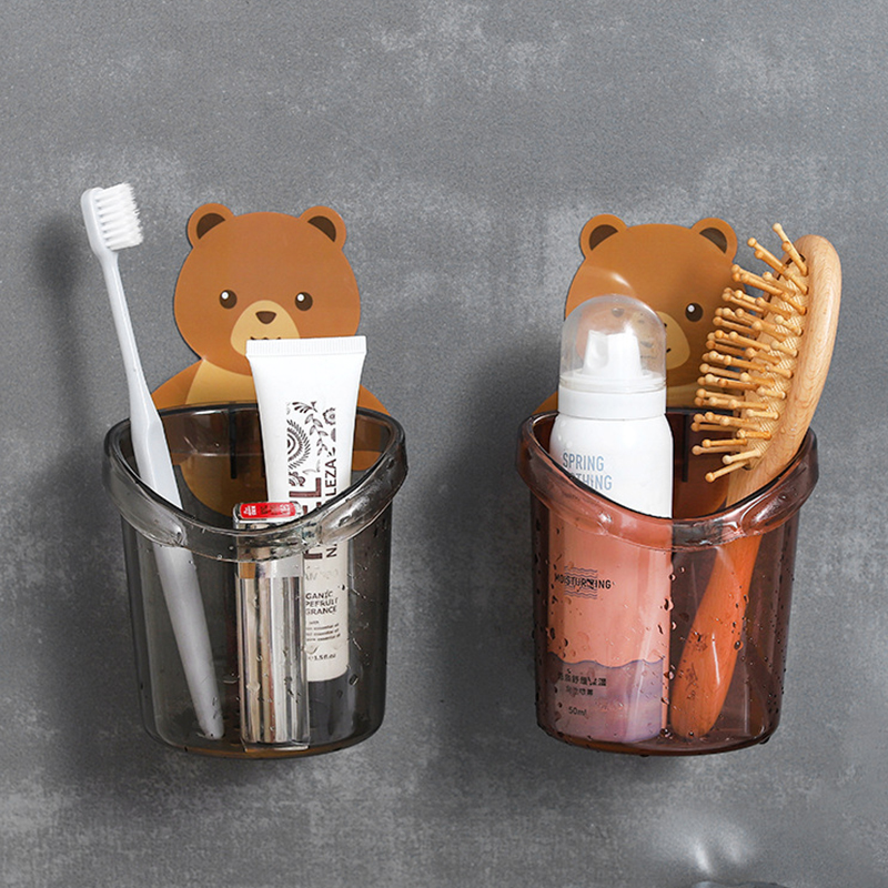 Electric toothbrush holder bathroom wall-mounted hole-free shelf simple children's toothpaste toothbrush bear shelf