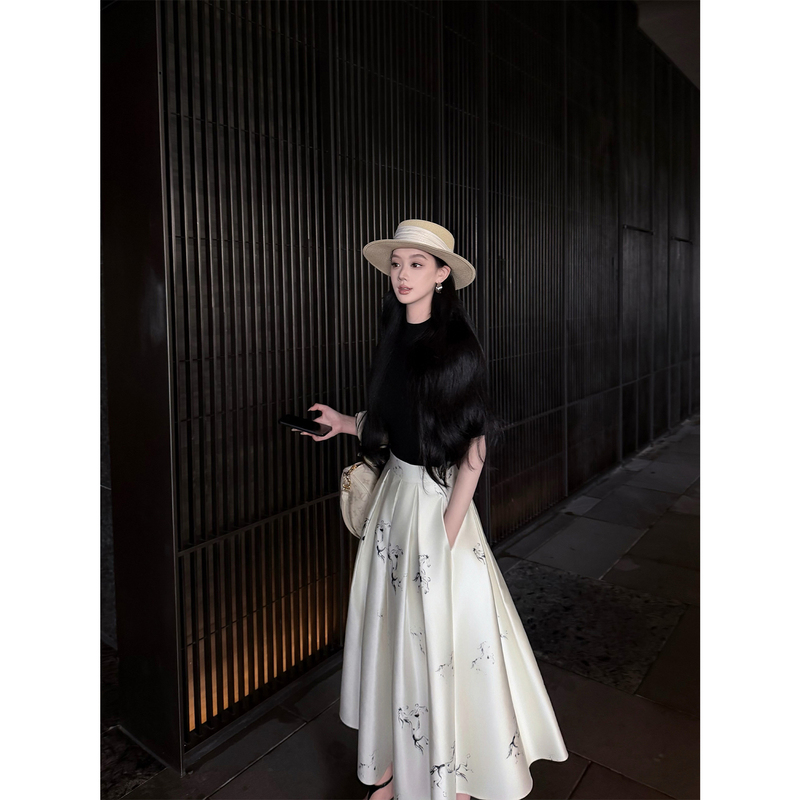 Youwei【Xu Luyang and Liu Liu Same Style Little Horse Half Skirt】White Half Skirt for Women, Slimming Skirt for Summer