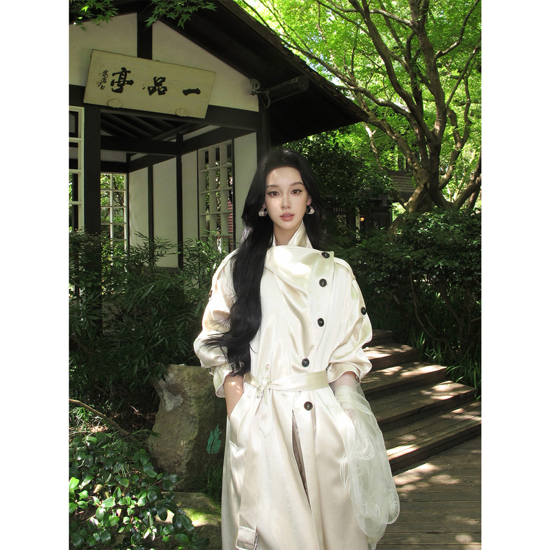 Youwei【Cookie White Chocolate】2026 Very Stylish Trench Coat for Women, Long and Slimming White Coat