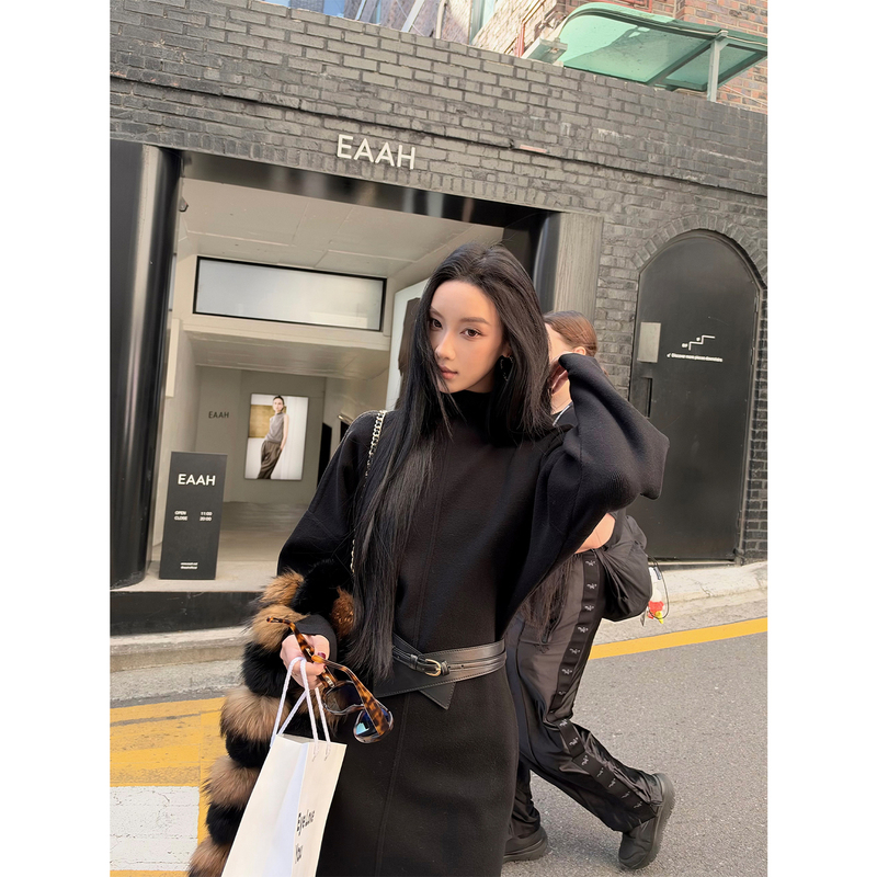 Youwei【Slightly Drunk Girl】Autumn and Winter Black Dress for Women 2026 New Style Elegant Slimming Bodycon Dress