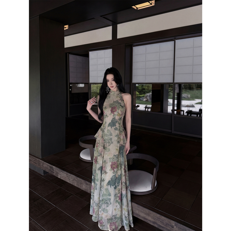 Youwei Summer Beautiful Mini Dress for Women 2026 New Style New Chinese Zen Style Halter Neck Sleeveless Long Dress Youwei Summer Beautiful Mini Dress for Women 2026 New Style New Chinese Zen Style Halter Neck Sleeveless Long Dress
