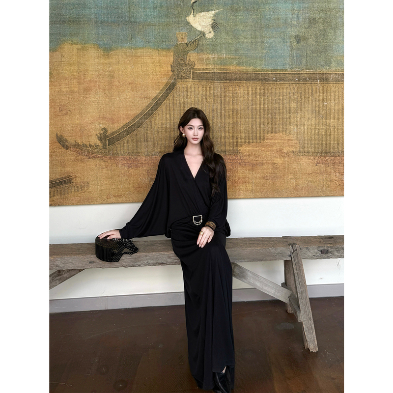 Youwei【Under the Temple of Floating Life】Berkeley Gaozhi Dress Women's Autumn 2026 New Black Long Dress