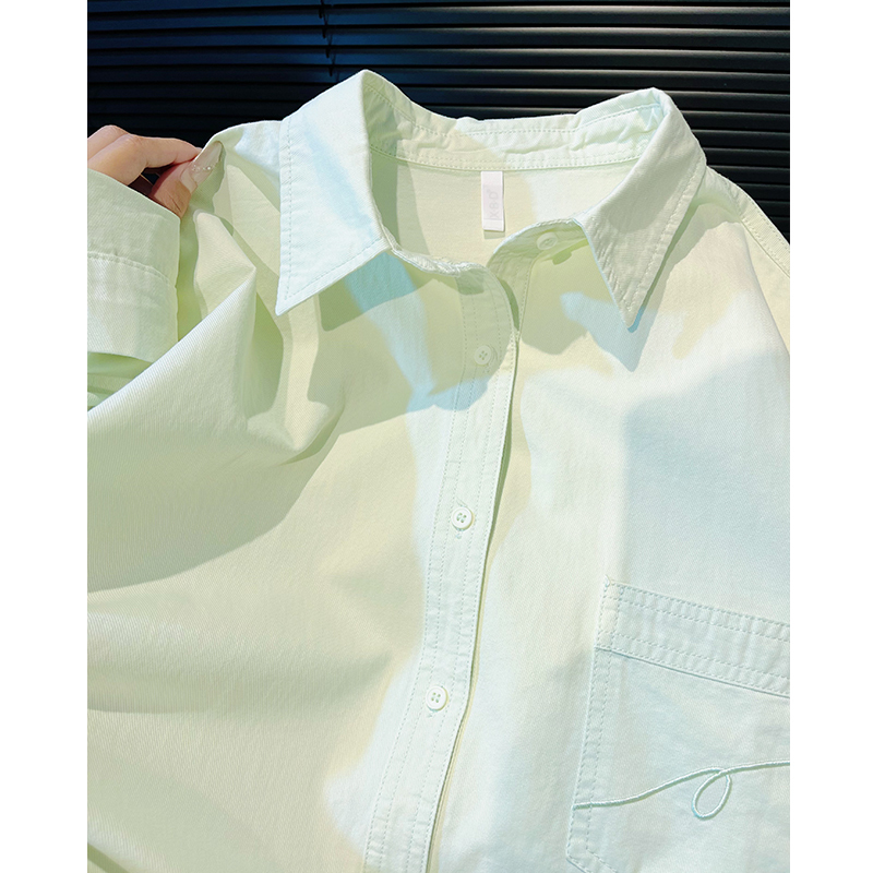 Fresh and Simple Fruit Green Long-Sleeve Shirt for Women, 2026 Autumn and Winter New Korean Style, Petite Loose Casual Pure Cotton Shirt