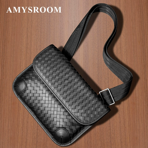 Нагрудная сумка, плетеная вместительная и большая универсальная сумка для телефона, сумка на одно плечо, из натуральной кожи