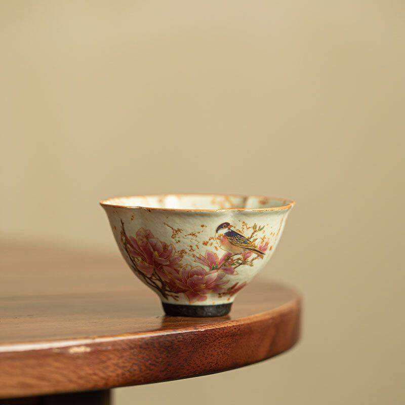 ZHG. Jingdezhen student master cup ceramic tea cup Kung Fu tea set tea cup underglaze color flower mouth household single cup