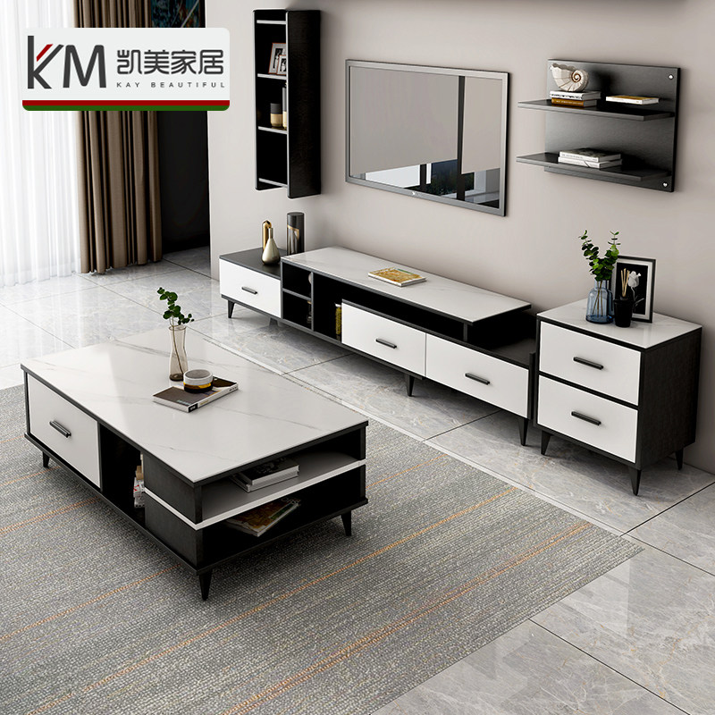 Tea table TV cabinet Composition rock plate marble modern minimalist Nordic small family style lockers suit black white furniture
