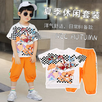 Animal pattern suit boys summer 2021 new short-sleeved three-point pants small medium and large childrens sports two-piece set