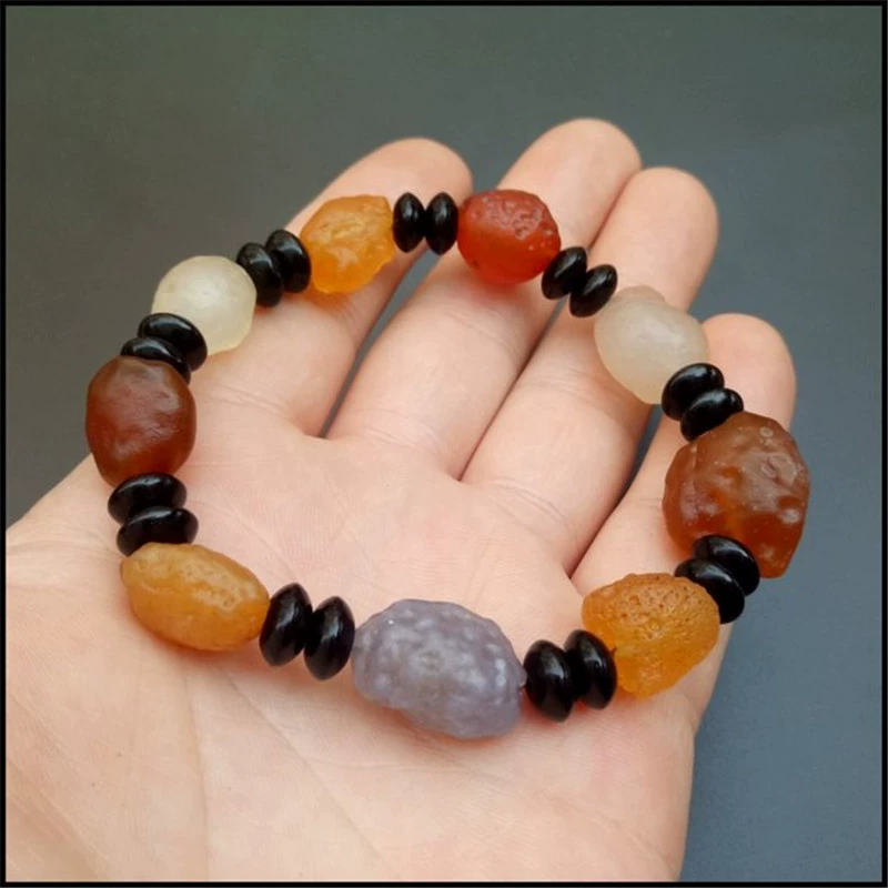 Tự nhiên Alashan Agate Đá gốc Vòng tay Hạt đầy màu sắc Vòng đeo tay Kistler Candy Gobi Đá Cặp đôi Trang sức vòng dâu tằm