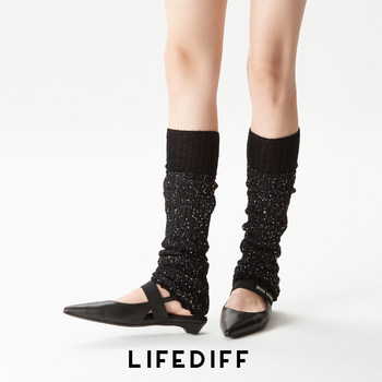 Autumn and Winter Slimming Calf Socks with Sequin Leg Warmers, Black Slouch Socks, Hot Girl Style Spring and Autumn Y2K Socks for Women