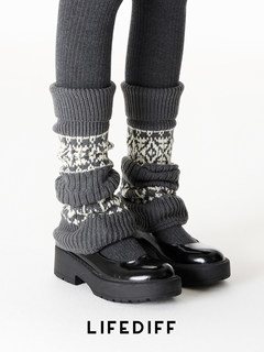 Wool autumn and winter dark gray pile socks calf and leg covers retro fair isle thickened warm socks for women with small leather shoes