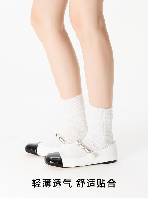 Thin Vertical Striped Light Gray Spring and Autumn Socks for Women, Suitable for Wearing with Small Leather Shoes, Cotton Socks, Slouch Socks, Long Socks, Summer Seamless Mid-Calf Socks