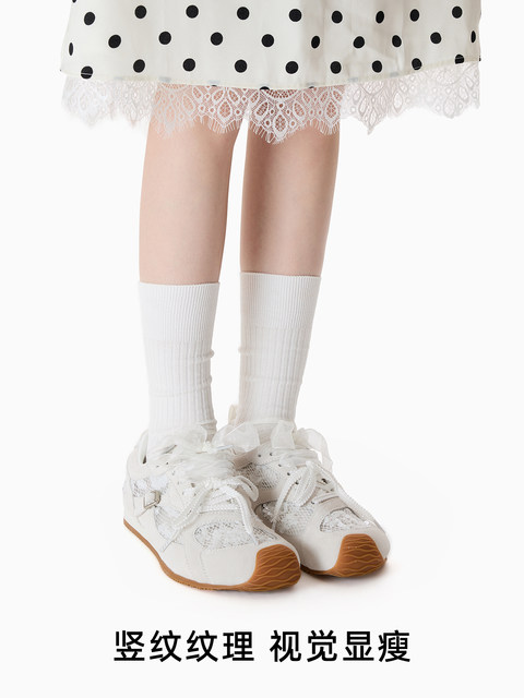 Thin Breathable Gray Socks for Women, Suitable for Spring and Summer, with Double-Needle Vertical Stripes, Seamless Mid-Calf Cotton Socks, Slouch Socks, Long Socks