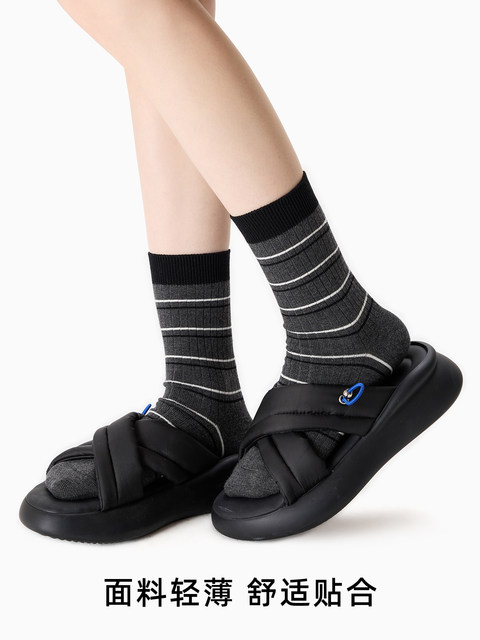 Long Socks, Mid-Calf Socks, Cotton Socks, Double-Needle Seamless, Spring and Summer Color-Blocked Stripes, Spring and Autumn Style, Sweat-Absorbent, Breathable, Trendy Socks for Women