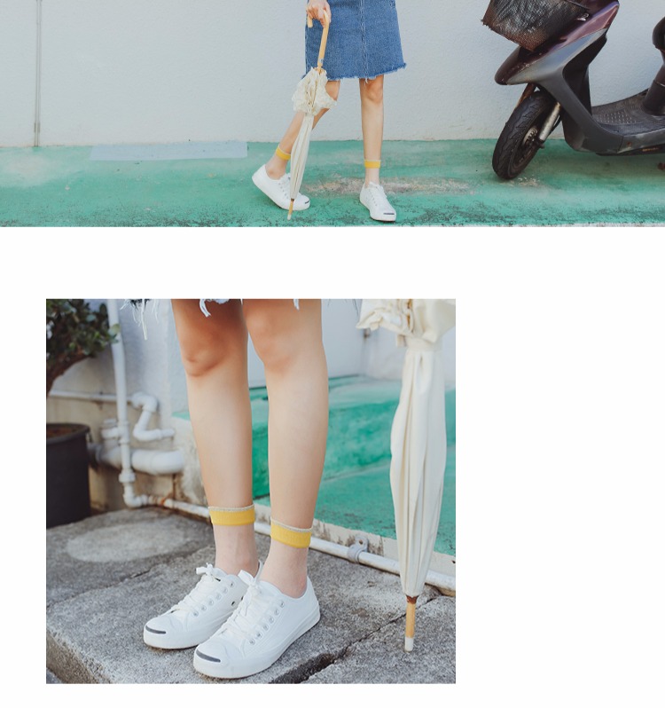 Ba đôi vớ thủy tinh văn học Nhật Bản vành vàng trong suốt cảm giác vớ ống retro thẻ lụa của phụ nữ vớ vớ ren - Bít tất nữ vớ giãn tĩnh mạch
