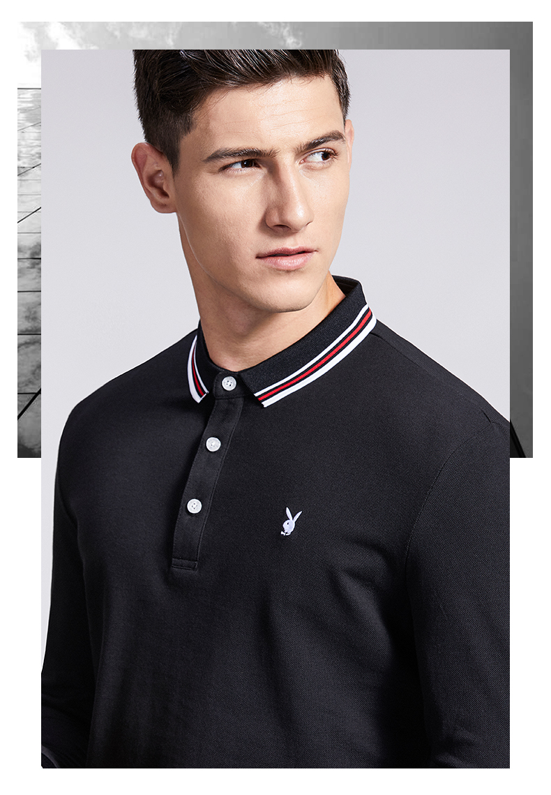 Playboy áo thun nam ve áo dài tay polo Hàn Quốc Slim kinh doanh giản dị mới màu rắn áo sơ mi nam áo kẻ nam