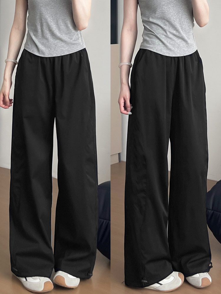 黑色工装裤女款2025新款宽松高腰垂感显瘦小个子速干运动直筒裤子
