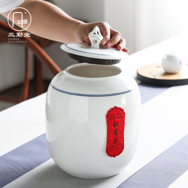 The three regular large pu 'er tea canister to jingdezhen ceramic seal storage tanks to wake S51037 POTS of tea storehouse