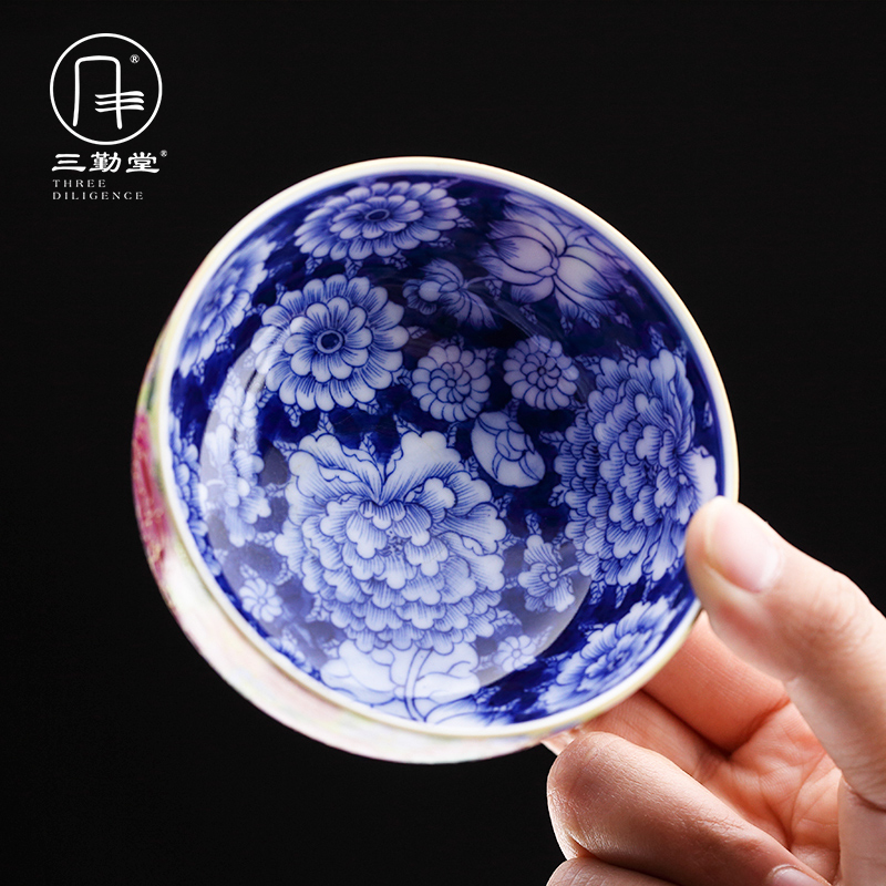The three frequently colored enamel masters cup of jingdezhen tea service gold thread small single CPU S42194 ceramic cups kung fu