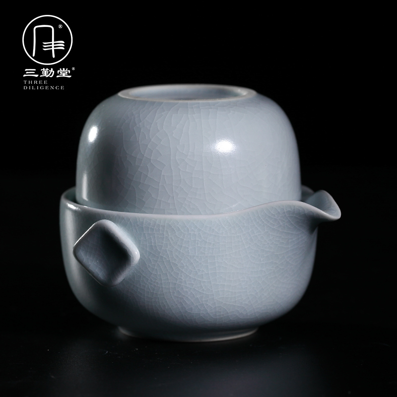 Three frequently hall your up crack cup portable travel kung fu tea set a pot of a cup of jingdezhen ceramic hand grasp pot