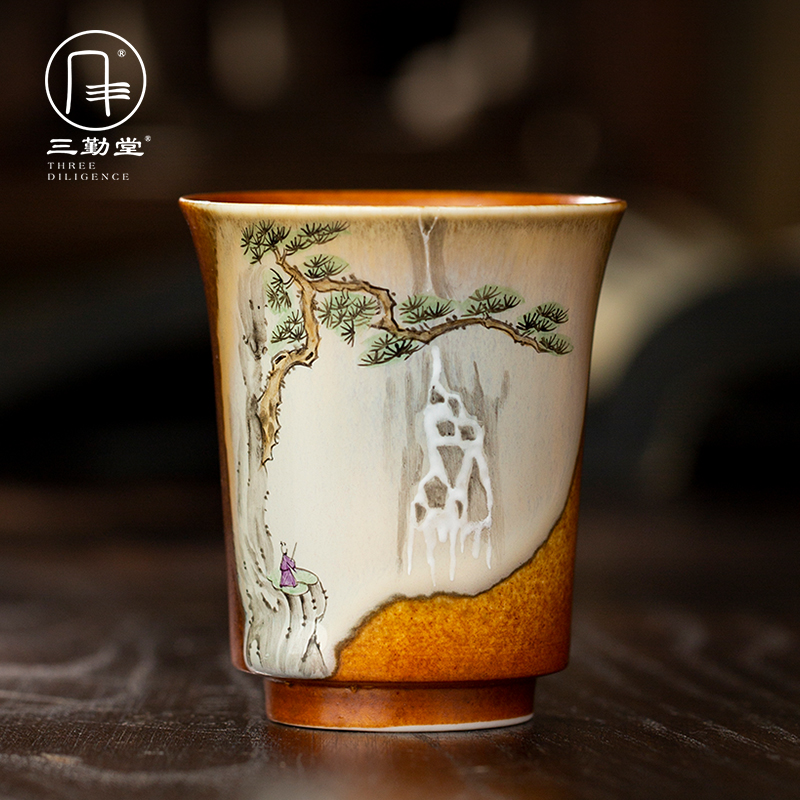 Three Diligent Wood Burning Master's Cup Single Cup Jingdezhen Pure Hand Painted Pink Smelling Cup Chinese Home Large Capacity Tea-Taobao