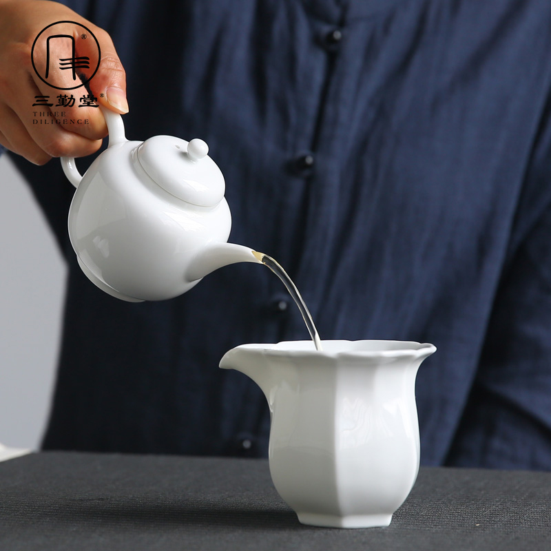 Three frequently don white porcelain teapot jingdezhen ceramic filter teapot mini office household S21021 kung fu tea sets