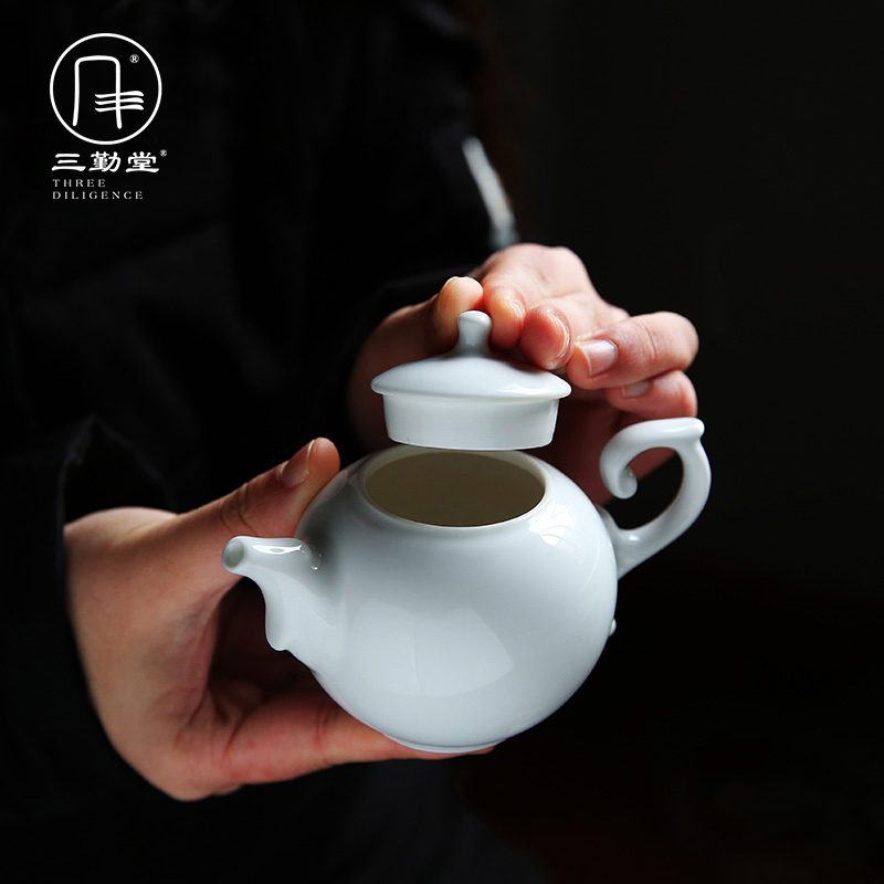 The three regular white porcelain of jingdezhen ceramic teapot kung fu tea tea filter hand grasp S21004 pot of single pot