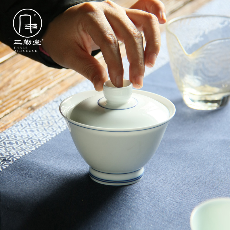 Three frequently hall double tureen jingdezhen ceramic tea cups, hand - made xuan wen kung fu tea set suit S11006