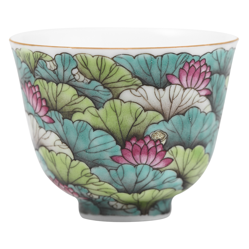 Three frequently hall master cup a single cup of jingdezhen ceramic cups kung fu tea cup S42003 pastel work full lotus
