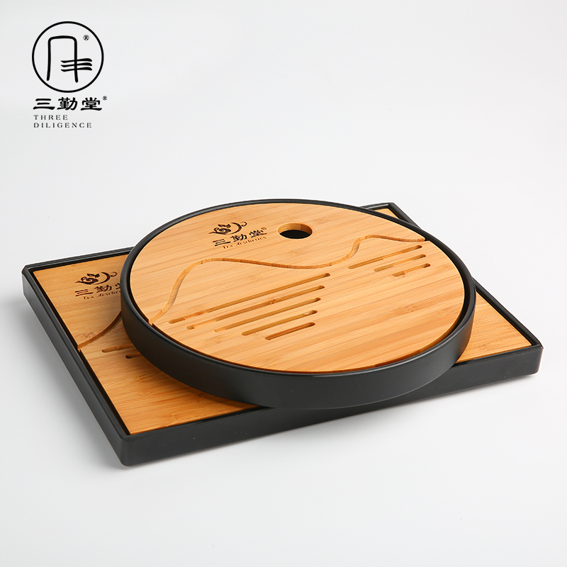 The three frequently small tea tray dried bamboo bamboo surface of small drainage kung fu mercifully water retainer plate S91016 ceramic pot