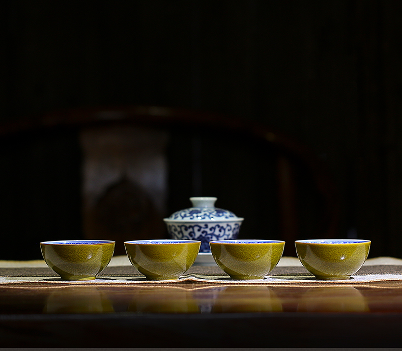 The three frequently hand - made master cup single cup sample tea cup jingdezhen blue and white porcelain tea set S43013 kung fu tea cups landscape