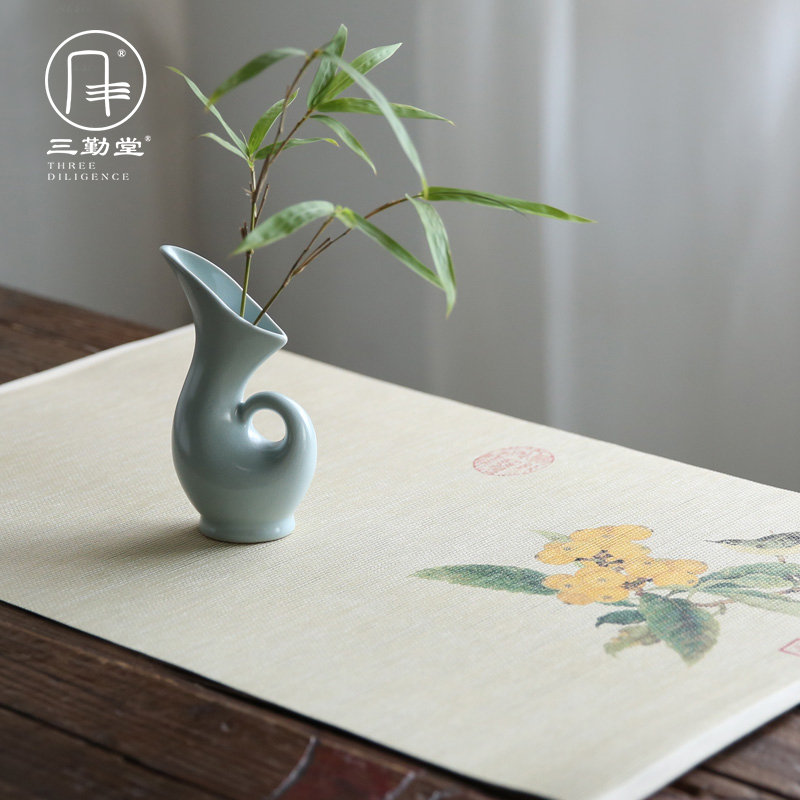 Three Attendance Hall Tea Mat Waterproof Hemp Cloth Zen Chinese Style Hand-painted China Wind Small Tea Mat Table Cotton Linen Tea B S03019
