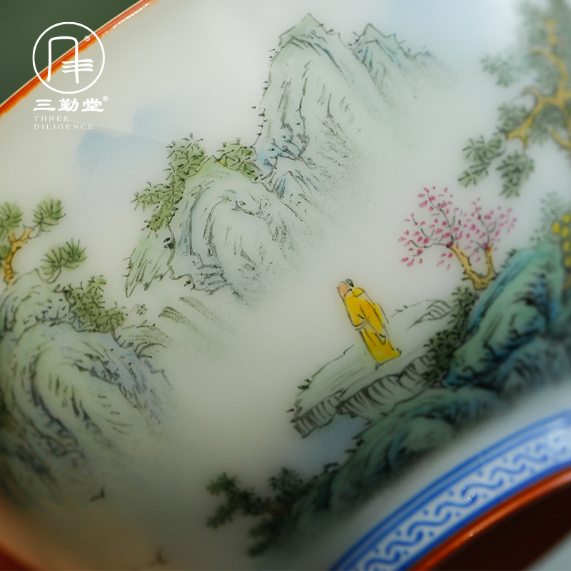 Three frequently hall jingdezhen ivory white color your up ancient landscape pattern master cup single tea cup single CPU ceramic cups