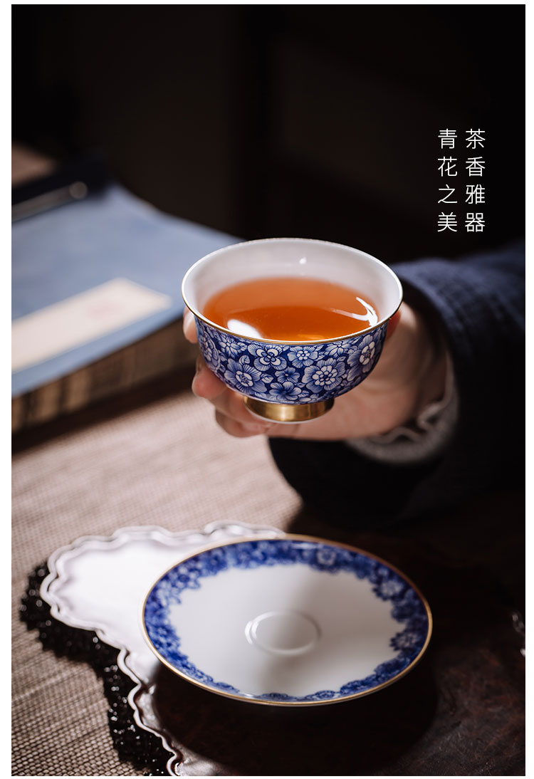 Three frequently hall hand - made of blue and white porcelain tea cups of jingdezhen ceramic sample tea cup kung fu masters cup but small fullness tea cups