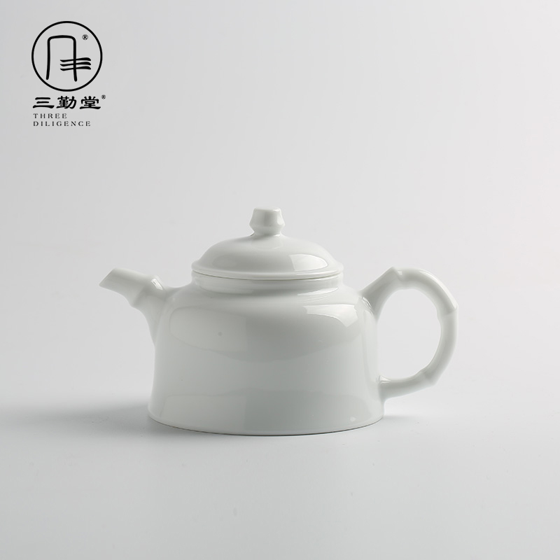 The three frequently kung fu jingdezhen ceramic teapot kung fu tea set small white porcelain teapot manual high white glazed bamboo pot