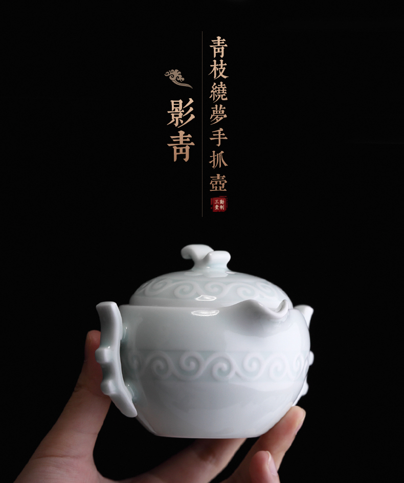 Kung fu tea set three frequently hall jingdezhen ceramic fair BeiYing green manual its tea tea cup and cup