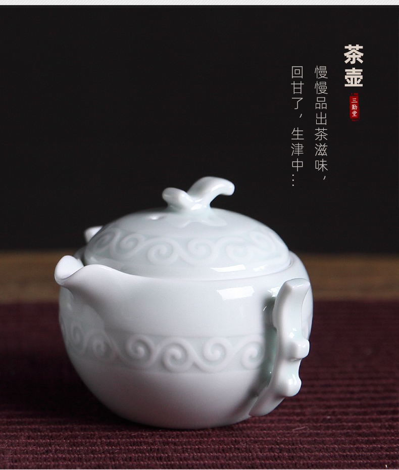 Kung fu tea set three frequently hall jingdezhen ceramic fair BeiYing green manual its tea tea cup and cup