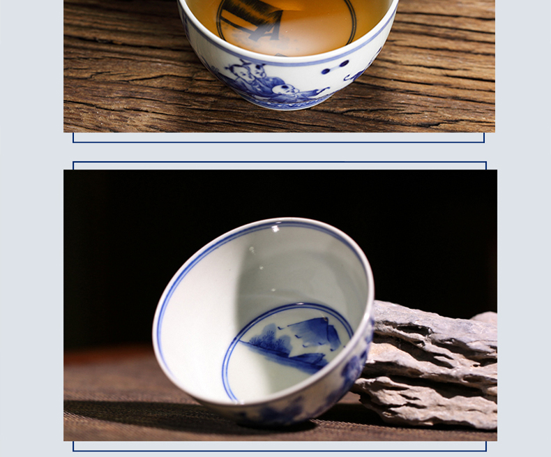 Three frequently hall jingdezhen blue and white porcelain masters cup kung fu tea cups hand - made scenery sample tea cup S43018 thin tea cup