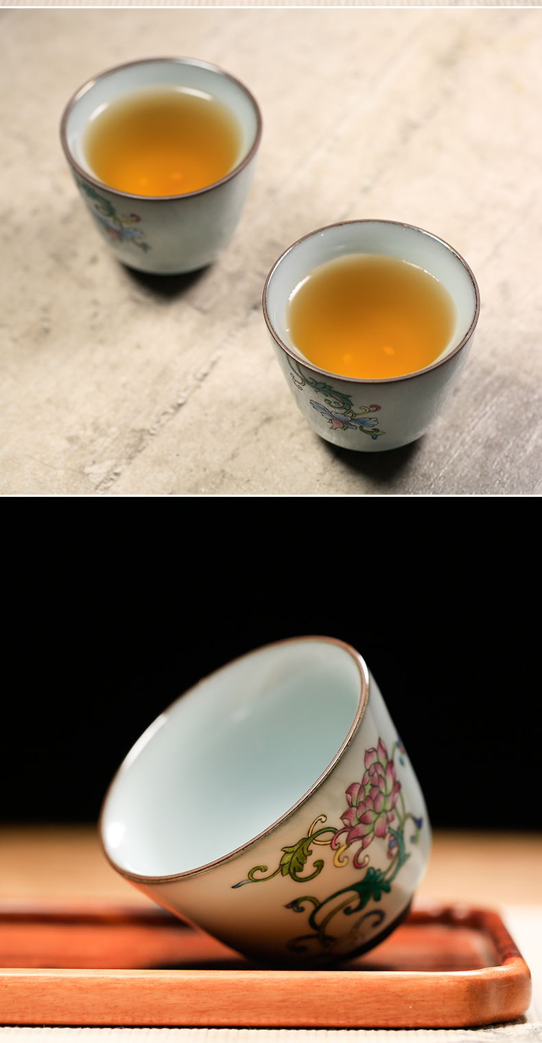 Three frequently hall hand - made pastel up of jingdezhen ceramic cups kung fu tea master cup S42148 single CPU