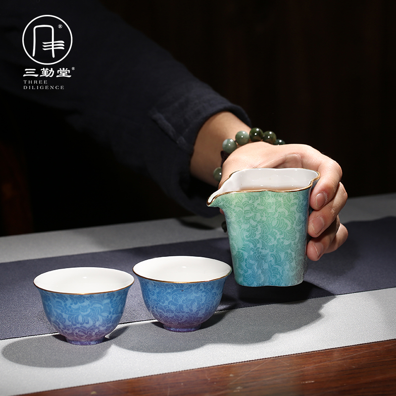 Three frequently hall, pick flowers, jingdezhen ceramic fair keller kung fu tea set points make tea tea is a cup of tea and a cup of sea S32034