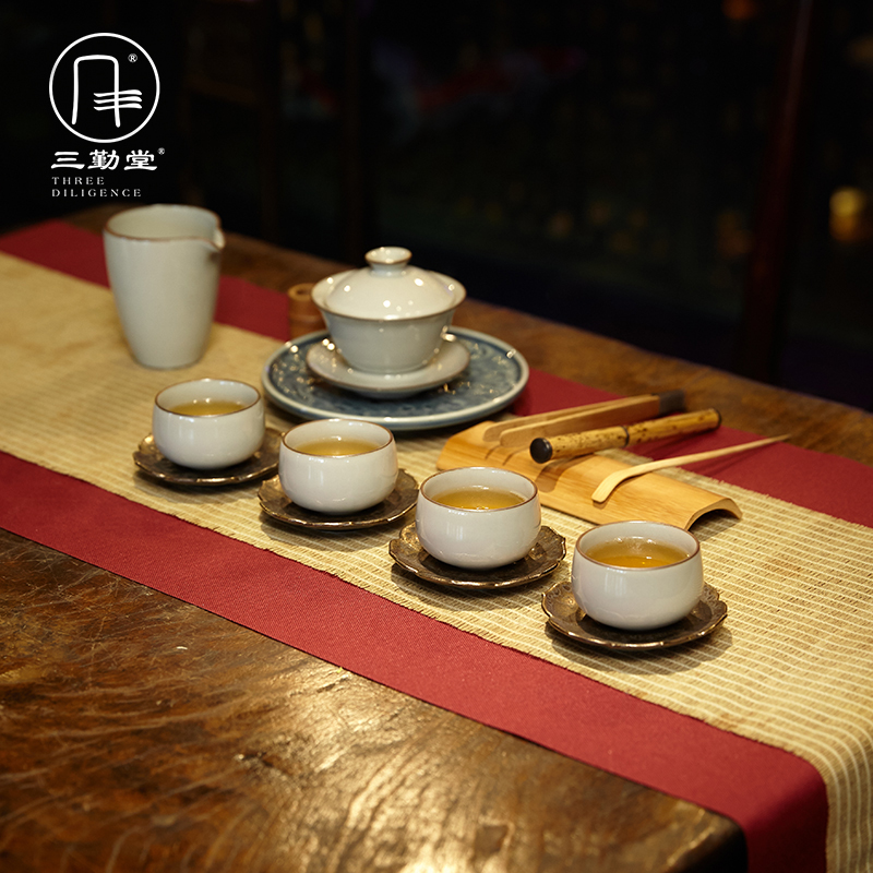 Three frequently hall official kilns kung fu tea set of suit tureen jingdezhen ceramics cup gift boxes giving gifts