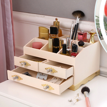  Desktop wooden cosmetics storage box with mirror integrated jewelry finishing box Student simple shelf large capacity