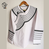 Liangshan Yi ethnic clothing mens clothing Bio clothes pure white blouses embroidered flowers ethnic performances everyday clothes