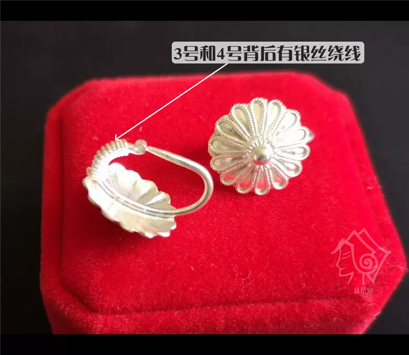Earrings handmade, ethnic retro accessory flower-shaped, silver 999 sample, flowered, simple and elegant design, ethnic style