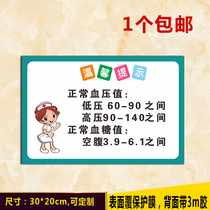 Acrylic normal blood sugar blood pressure value warm reminder brand pharmacy clinic hospital gsp certification guide card