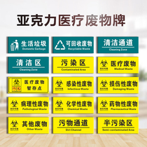 Acrylic medical waste temporary site of household waste infectious damage to clean pollution zone label