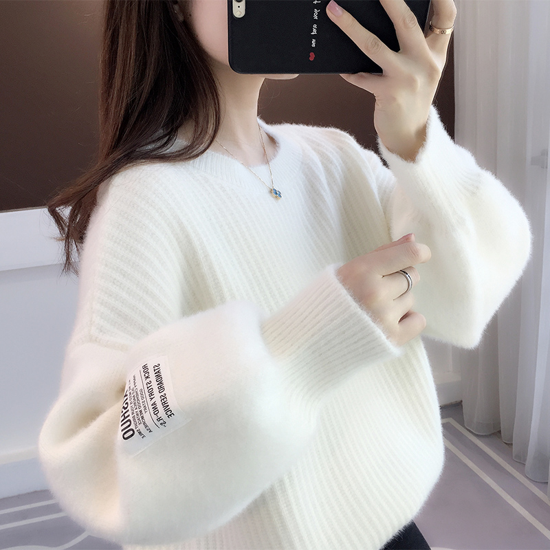 Ladies sweater 2021 new women's pullover loose outer wear lazy style autumn and winter thickened mink fleece women's top